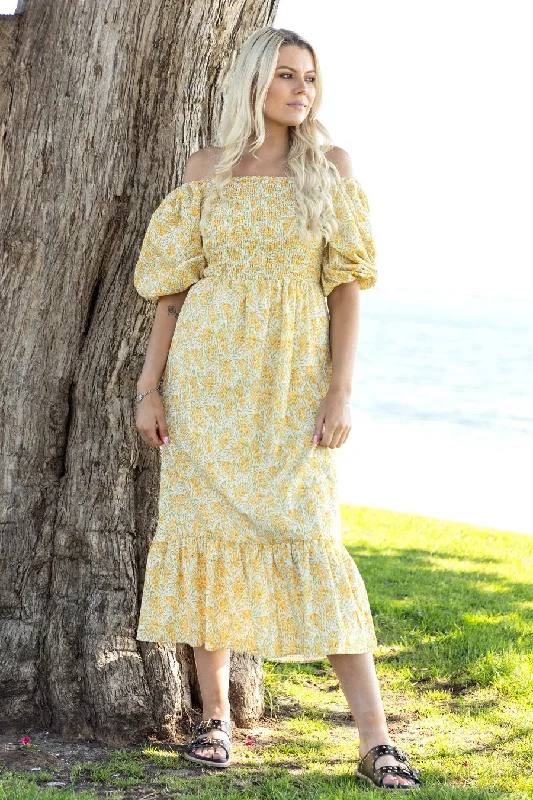 Mia Midi Dress Yellow Daisy