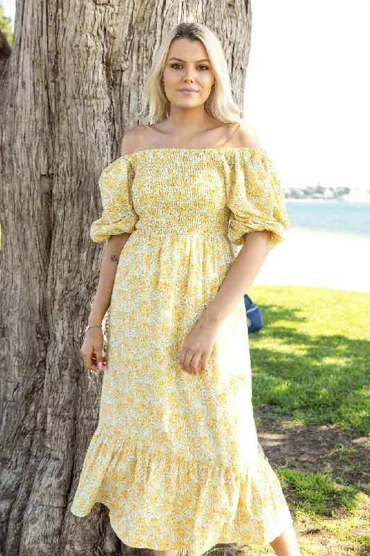 Mia Midi Dress Yellow Daisy