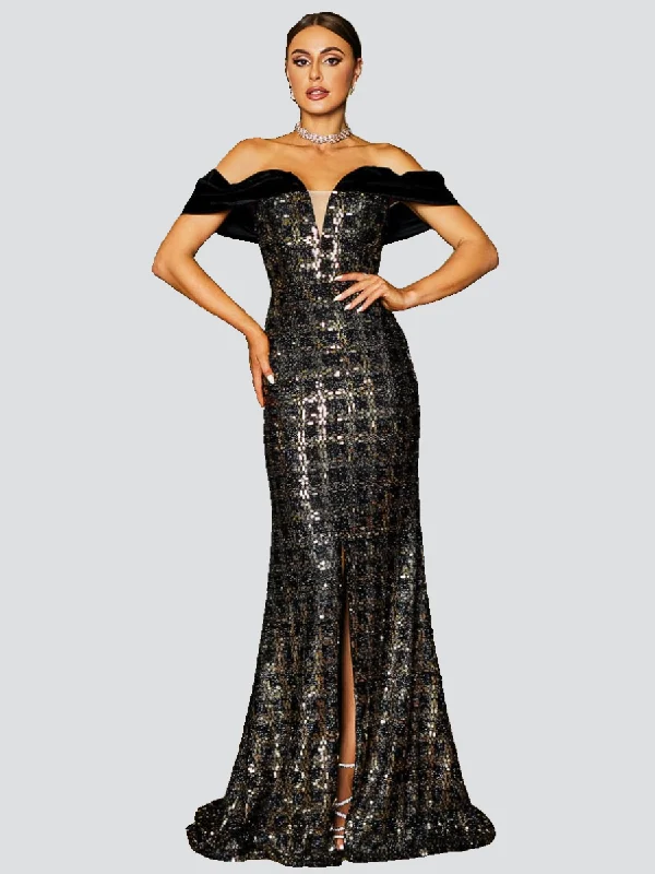 Off Shoulder Sequin Split Mermaid Dress RD50195