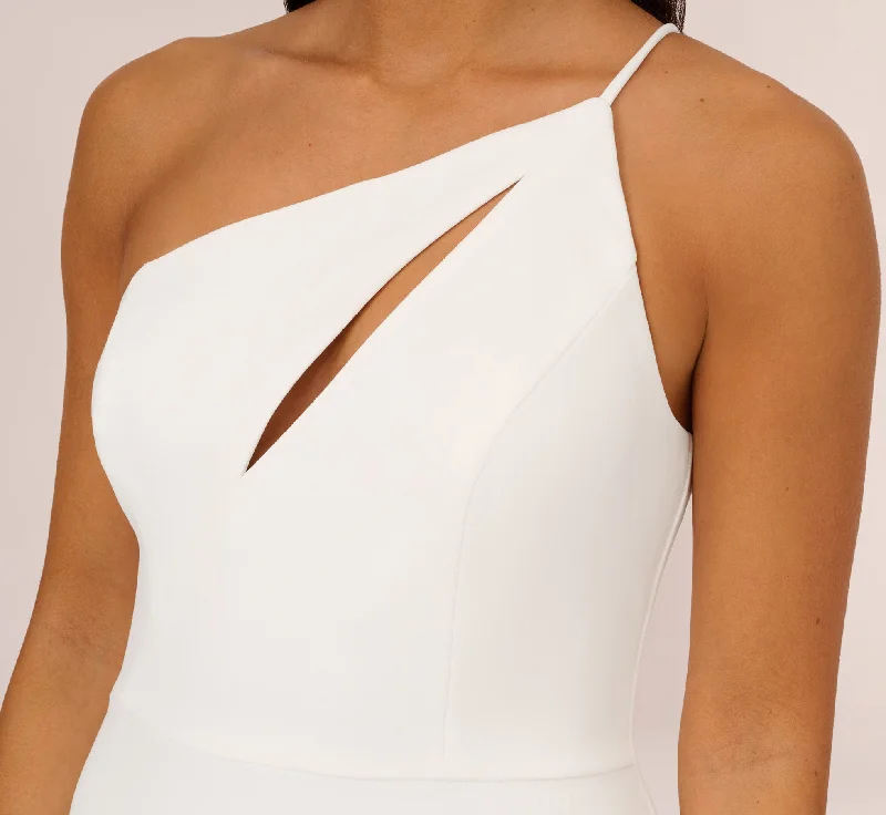 One Shoulder Crepe Dress With Cutout Neckline In Ivory