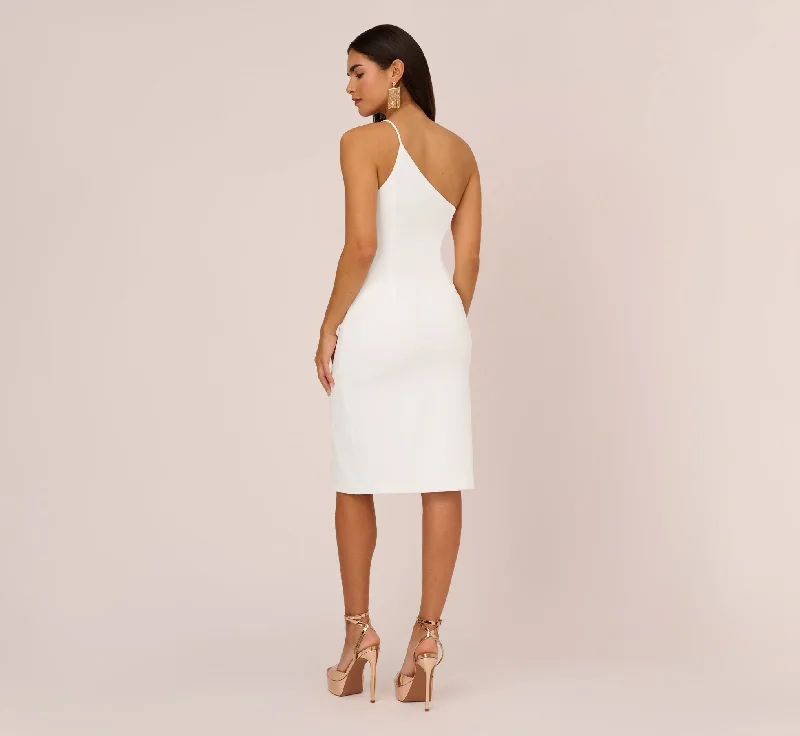 One Shoulder Crepe Dress With Cutout Neckline In Ivory