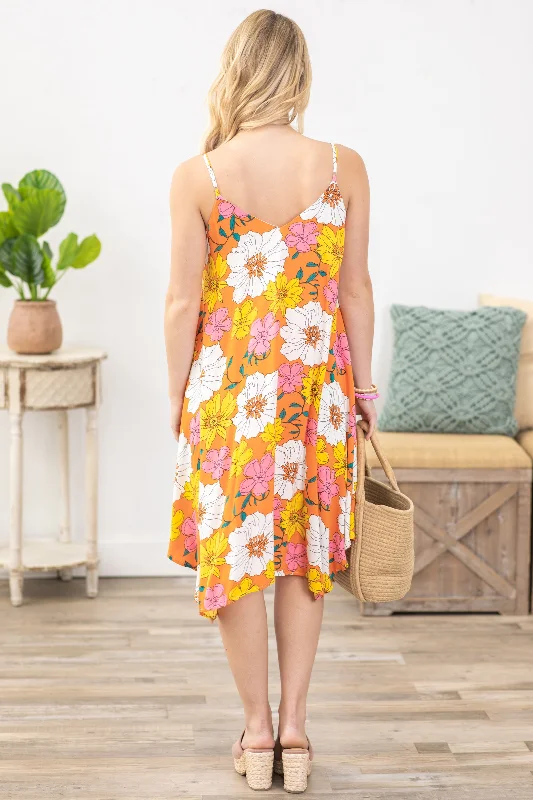 Orange Floral Flowy Dress