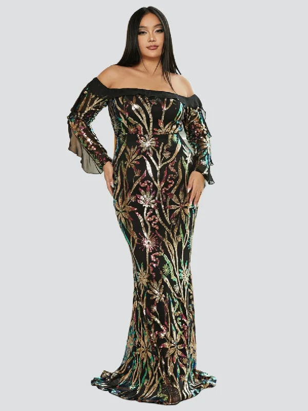 Plus Size Off Shoulder Sequin Mermaid Dress PJMH3101