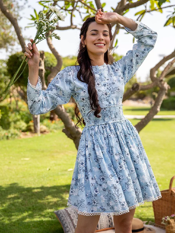 Shades of Blue Shirred Dress