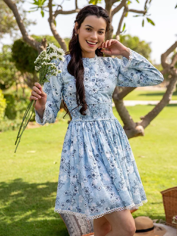 Shades of Blue Shirred Dress