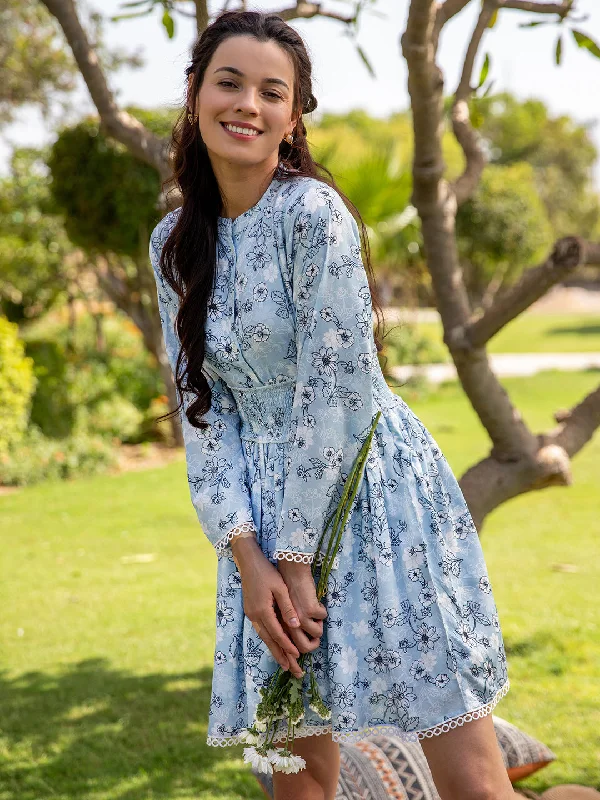 Shades of Blue Shirred Dress