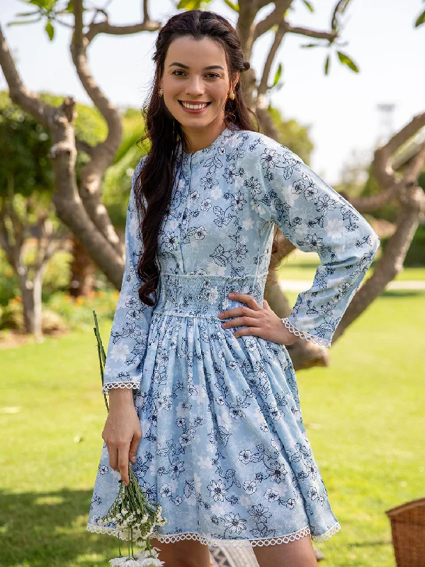 Shades of Blue Shirred Dress