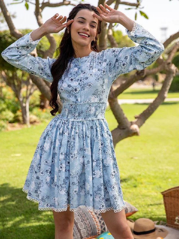 Shades of Blue Shirred Dress