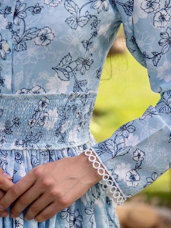 Shades of Blue Shirred Dress