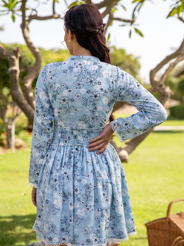 Shades of Blue Shirred Dress