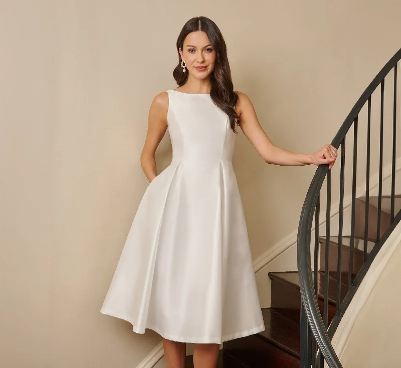 Sleeveless Mikado Fit And Flare Midi Dress With V-Back In Ivory