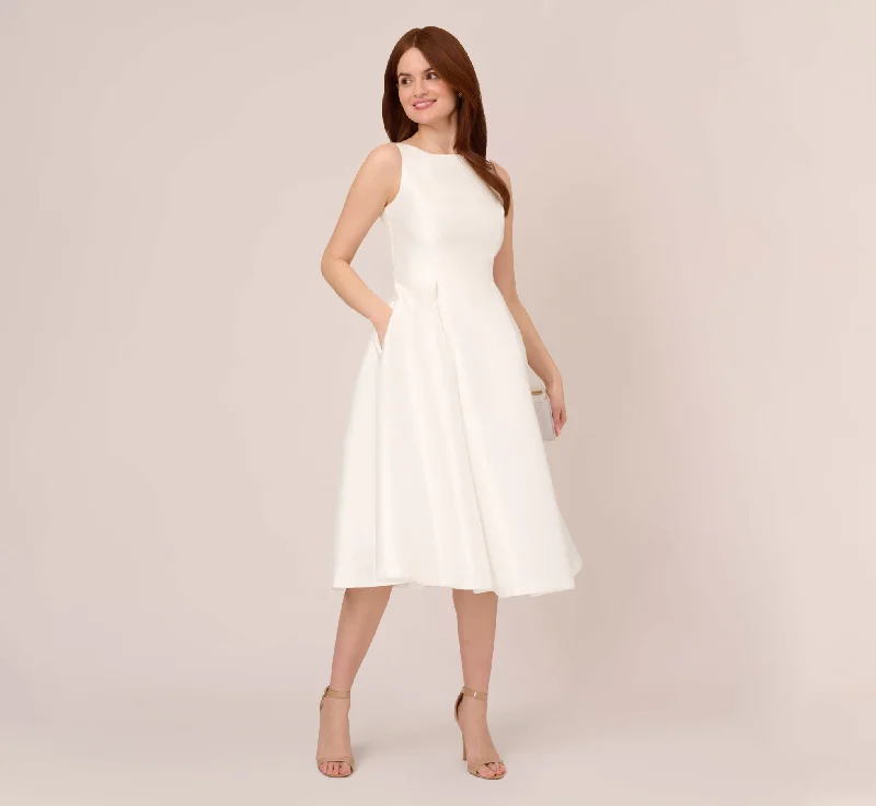 Sleeveless Mikado Fit And Flare Midi Dress With V-Back In Ivory