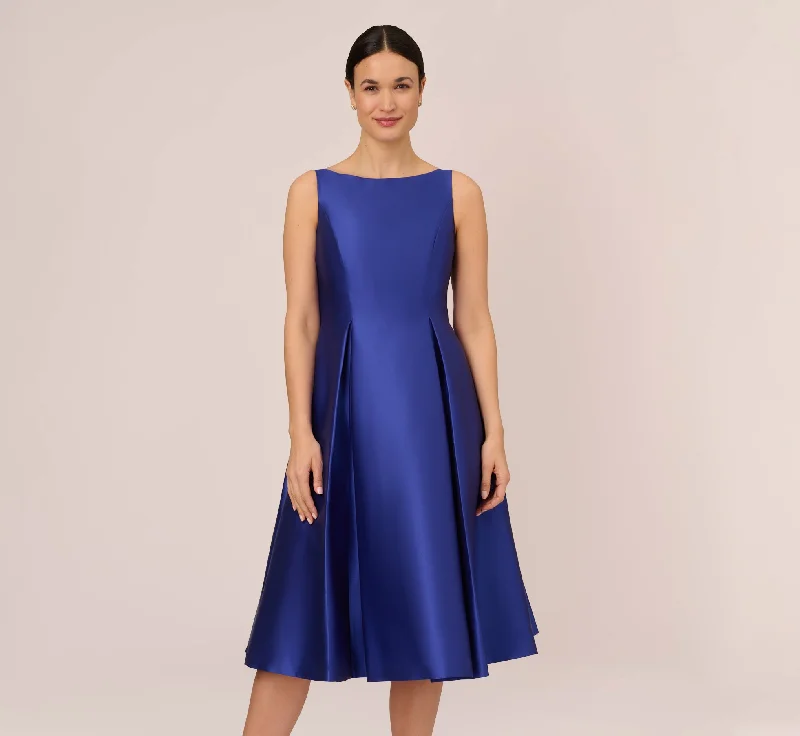 Sleeveless Mikado Fit And Flare Midi Dress With V-Back In Neptune