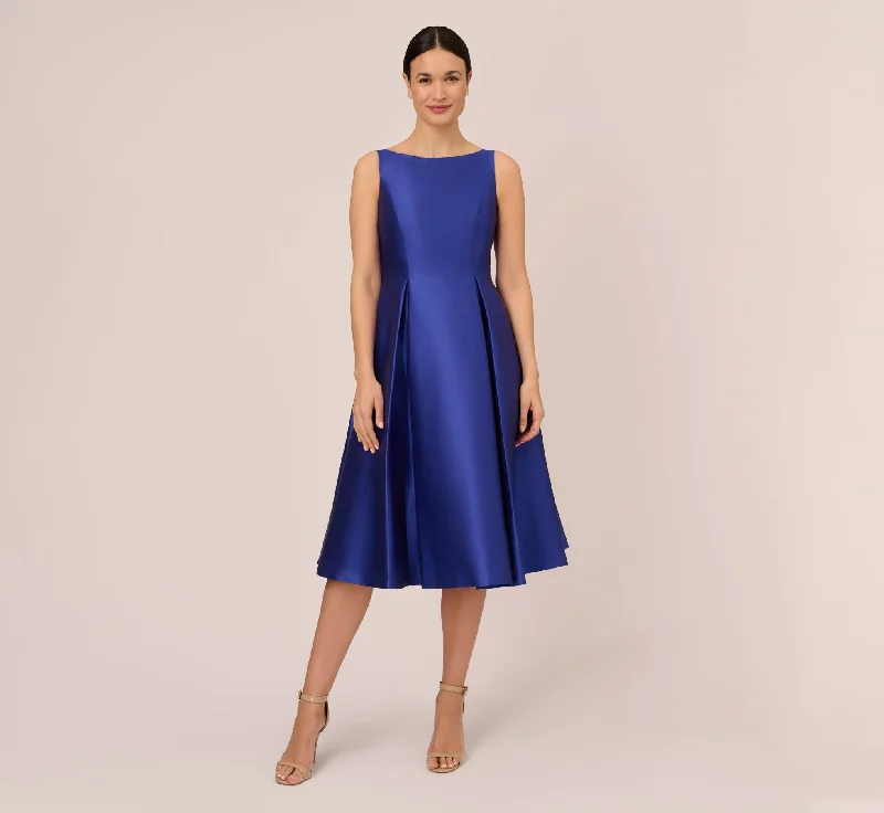 Sleeveless Mikado Fit And Flare Midi Dress With V-Back In Neptune