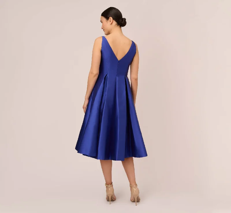 Sleeveless Mikado Fit And Flare Midi Dress With V-Back In Neptune