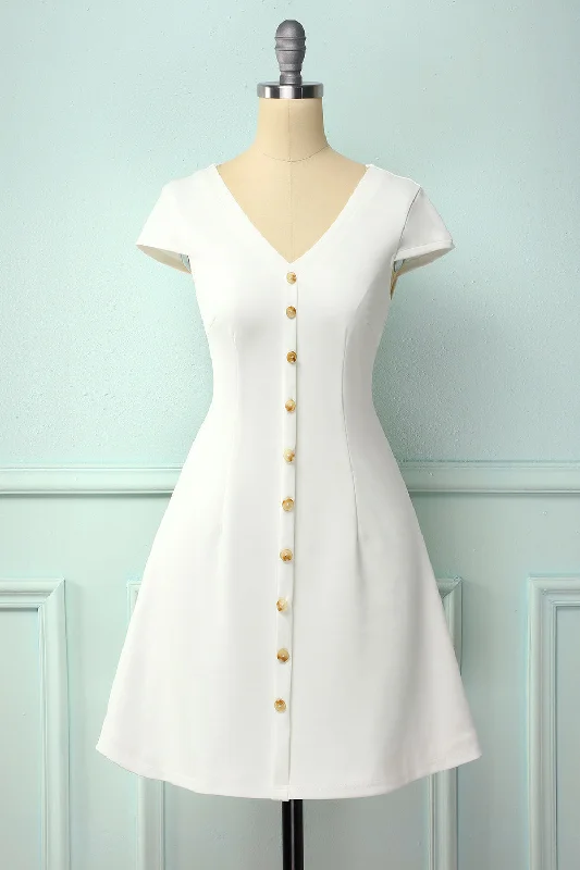 White Button Shift Dress