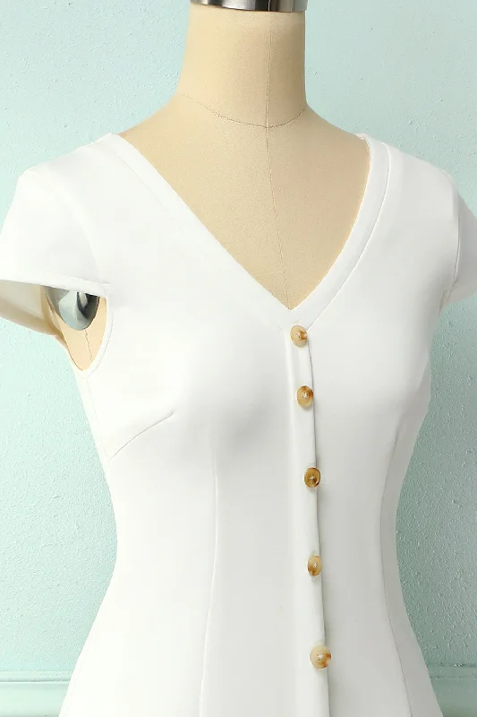 White Button Shift Dress