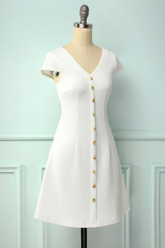 White Button Shift Dress