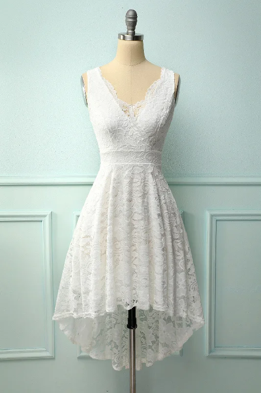 White V-Neck Lace Dress