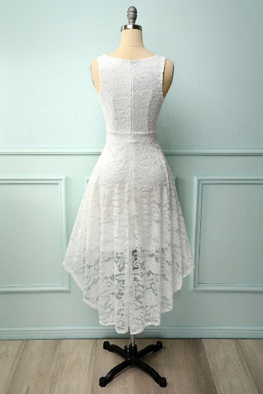 White V-Neck Lace Dress