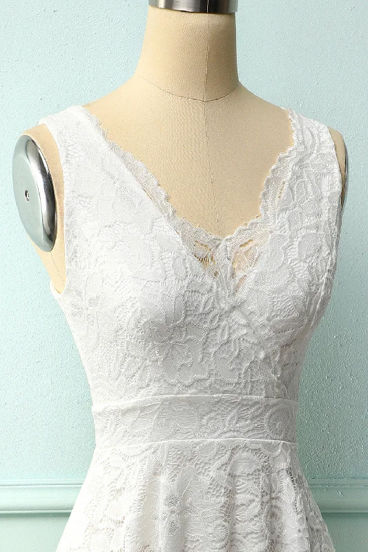 White V-Neck Lace Dress