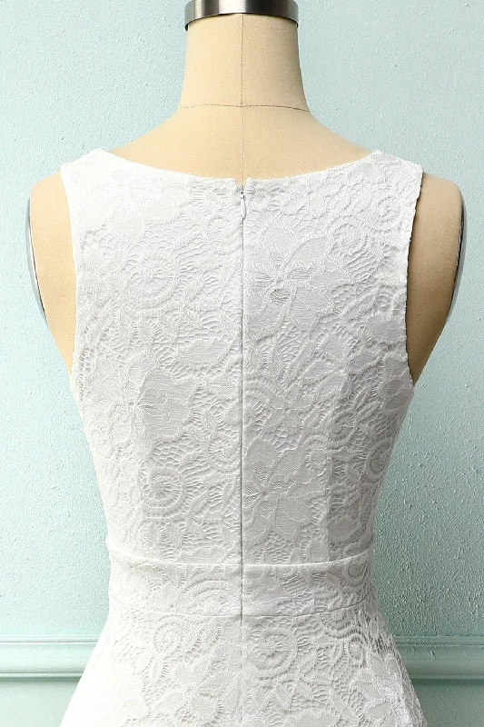 White V-Neck Lace Dress