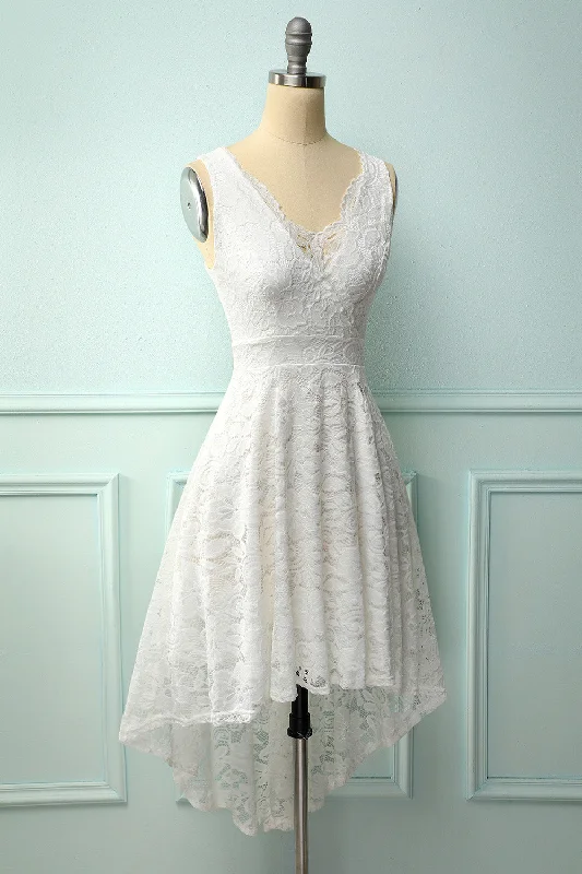 White V-Neck Lace Dress