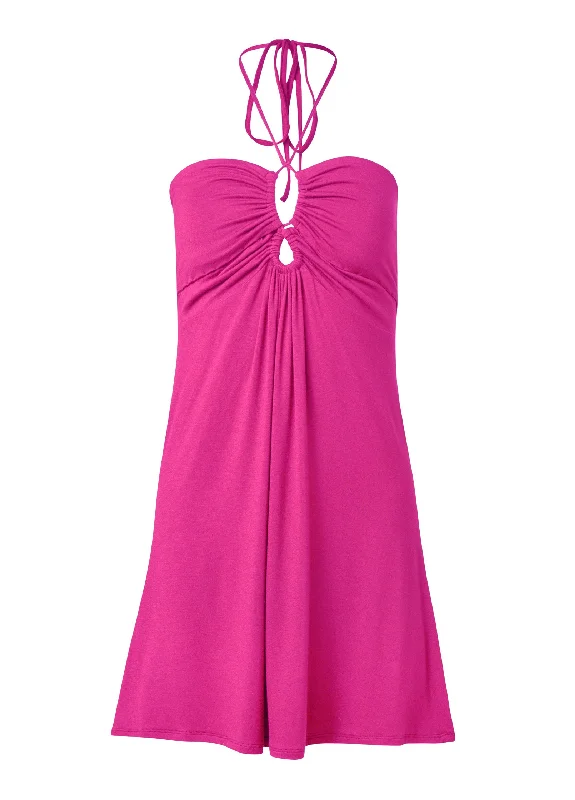 Casual halter keyhole dress - Fuchsia