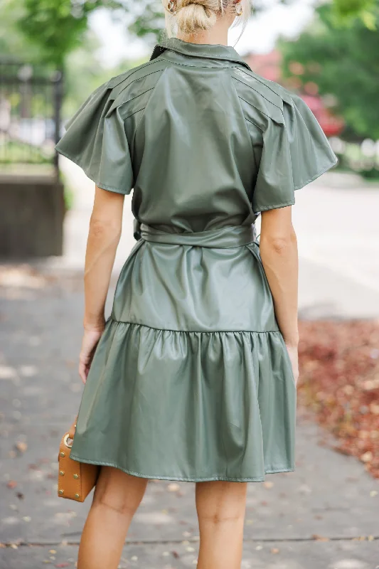 Look Of Love Olive Green Faux Leather Dress