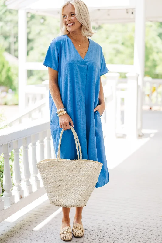 Quick Responses Blue T-shirt Midi Dress