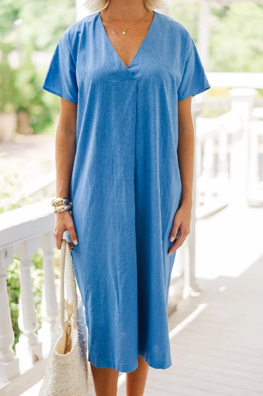 Quick Responses Blue T-shirt Midi Dress