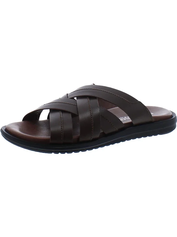 Iggie Mens Leather Criss-Cross Slide Sandals