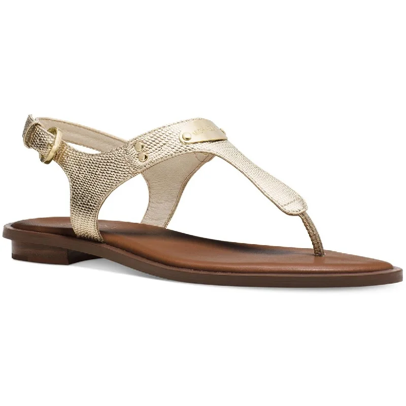 MICHAEL Michael Kors Women's Leather MK Plate T-Strap Thong Sandals