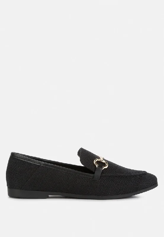 neoma horsebit detail flat canvas loafers