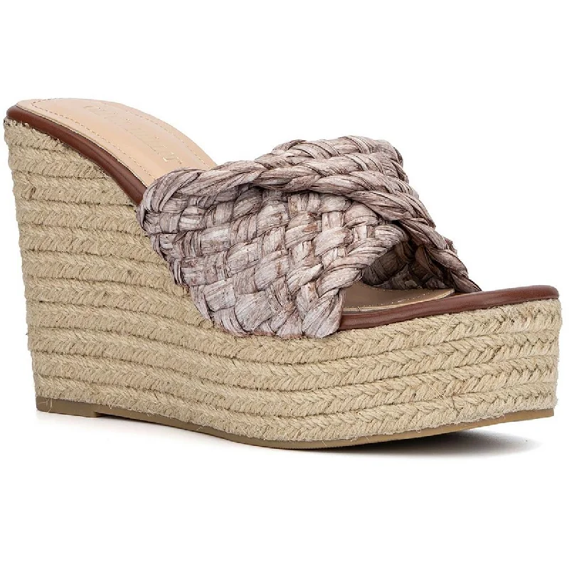 Olivia Miller Womens Woven Open Toe Wedge Sandals