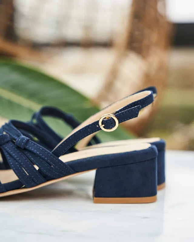 Peony Vegan Suede Heeled Sandals | Midnight Blue