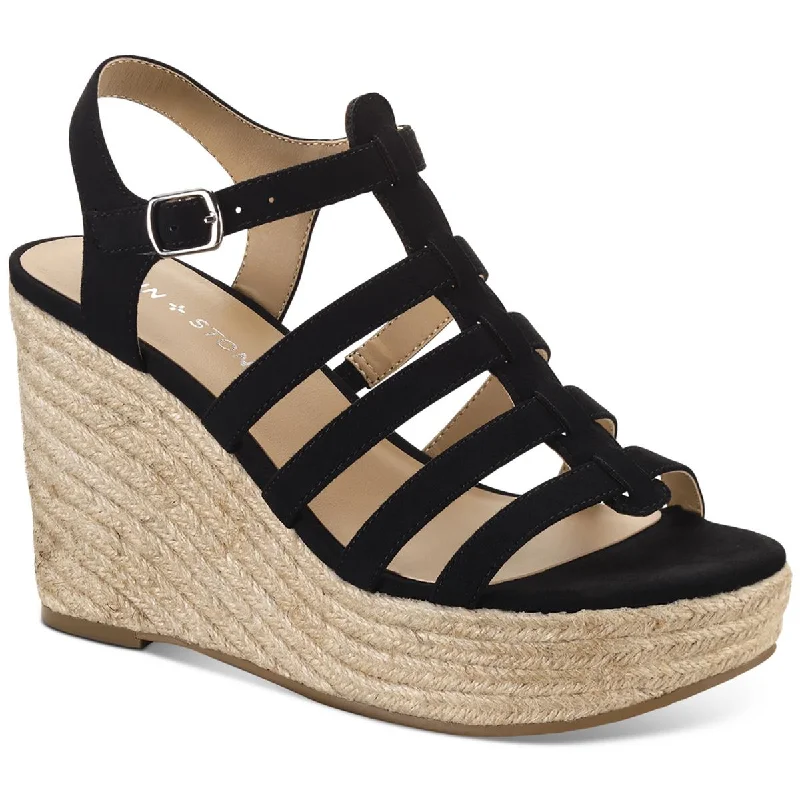 Sun + Stone Womens Wesleyy   Faux Suede Caged Wedge Sandals