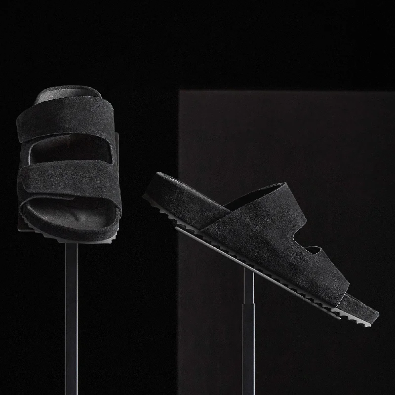 Women's Double Strap Suede Slide - Black