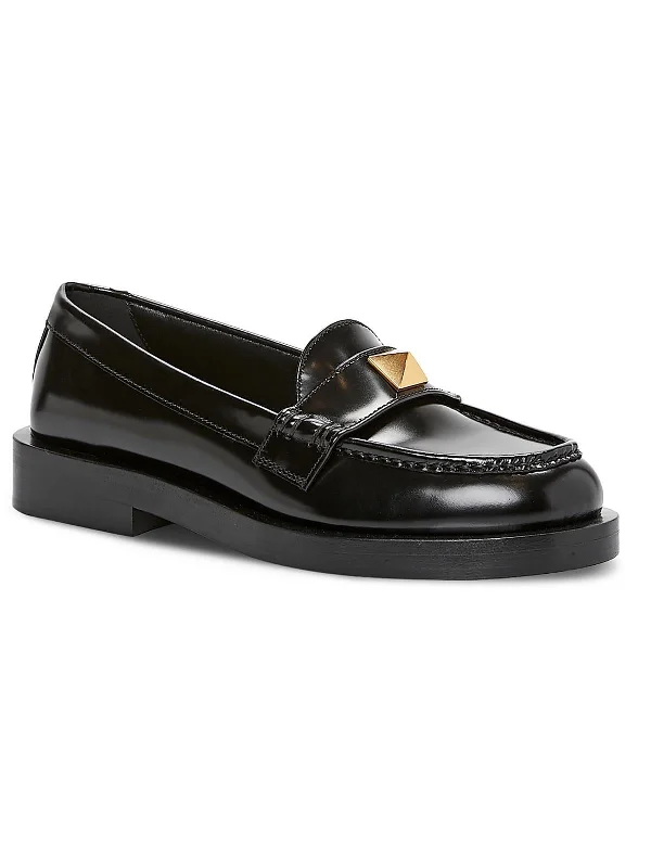 Womens Leather Studded Loafers