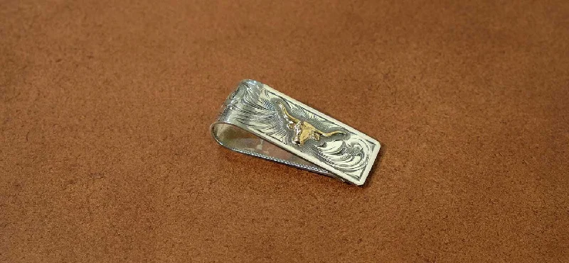 Engraved with 14K Gold Longhorn Money Clip