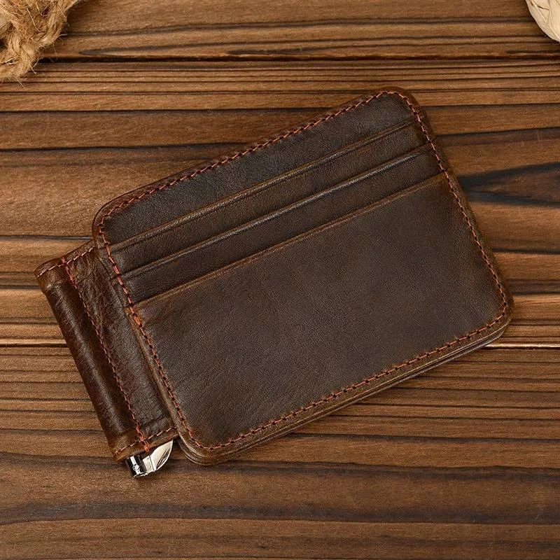 Leather Slim Money Clip Bifold Wallet Card Holder