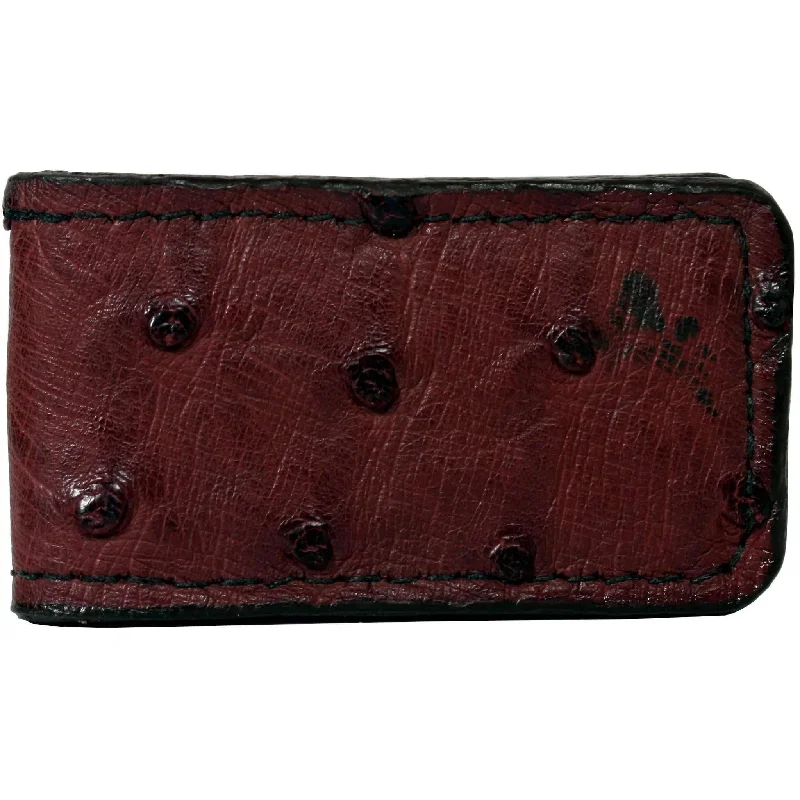 MCM05 - Genuine Burgundy Ostrich Magnetic Money Clip