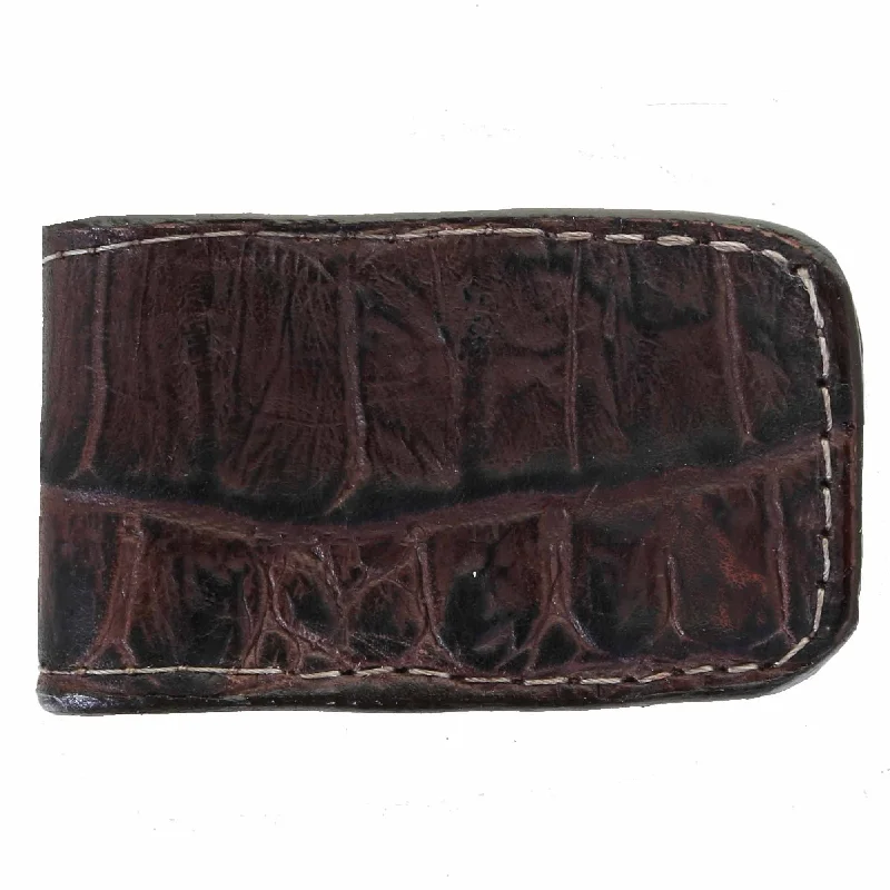 MCM16 - Knife Tail Brown Gator Print Magnetic Money Clip