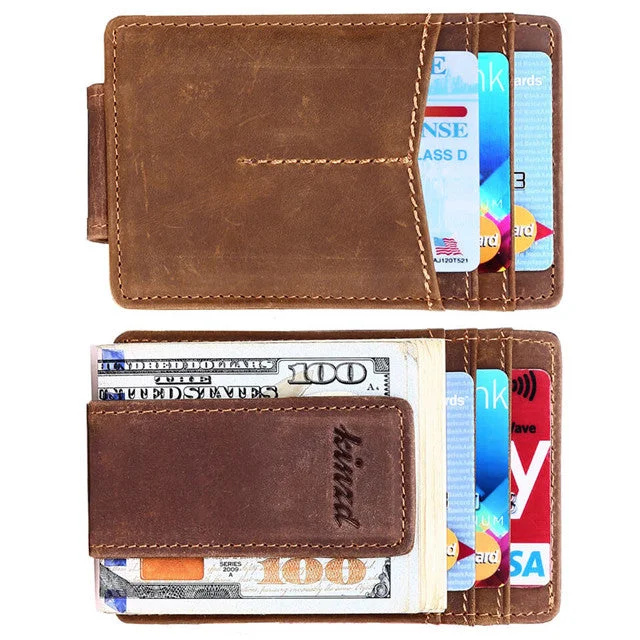 Crazy Horse Leather Y Style Money Clip Wallet