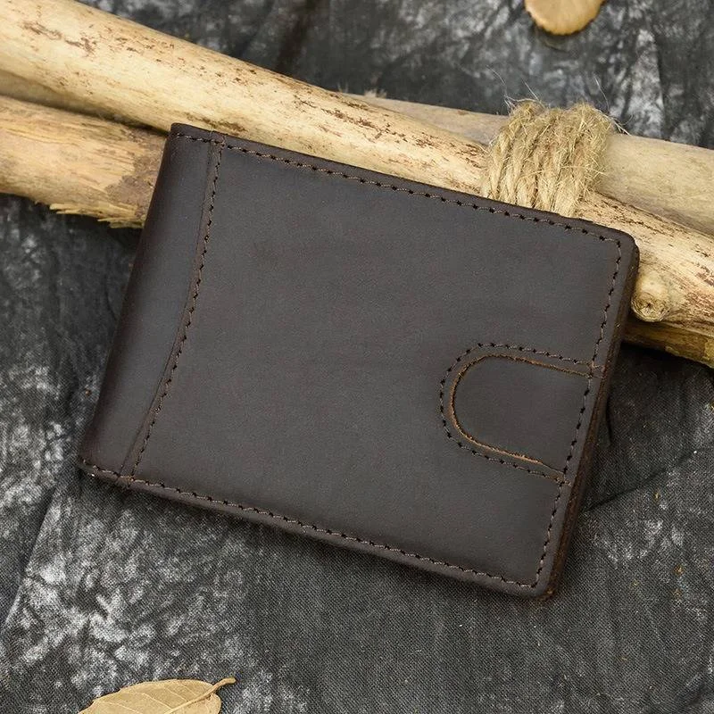 Minimalist Leather Money Clip Card Holder Wallet