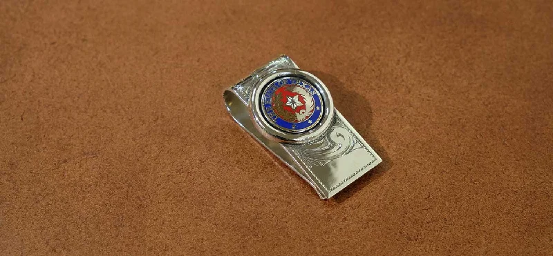 Red Cloisonne Texas State Seal Button Money Clip